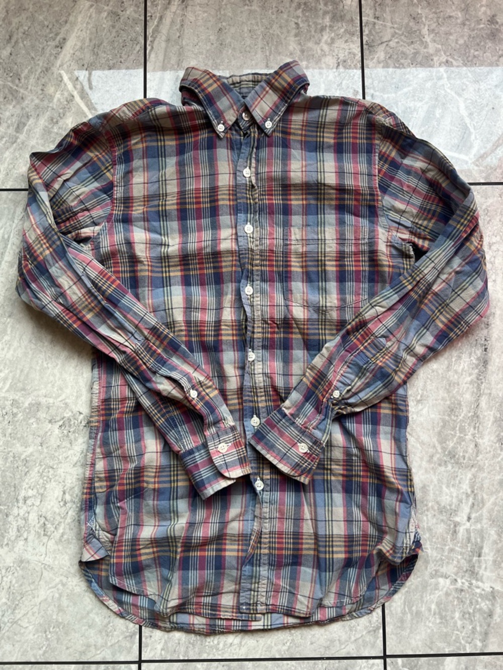 Brooks Brothers 1818 Mens Red/Navy Plaid/Check 100%Cotton Long Sleeve ButtonUp S